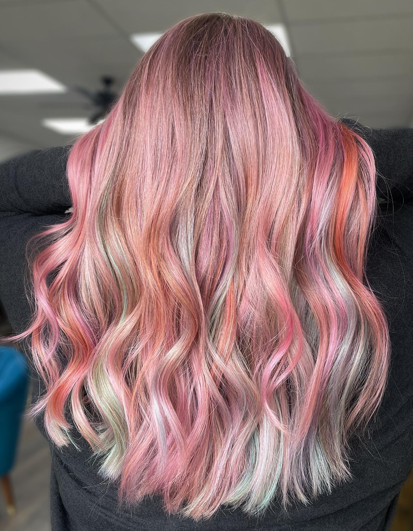 Long Rose Gold hair with Pastel Highlights