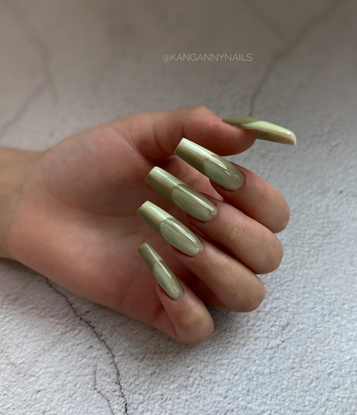 Long Square Olive Green Nails