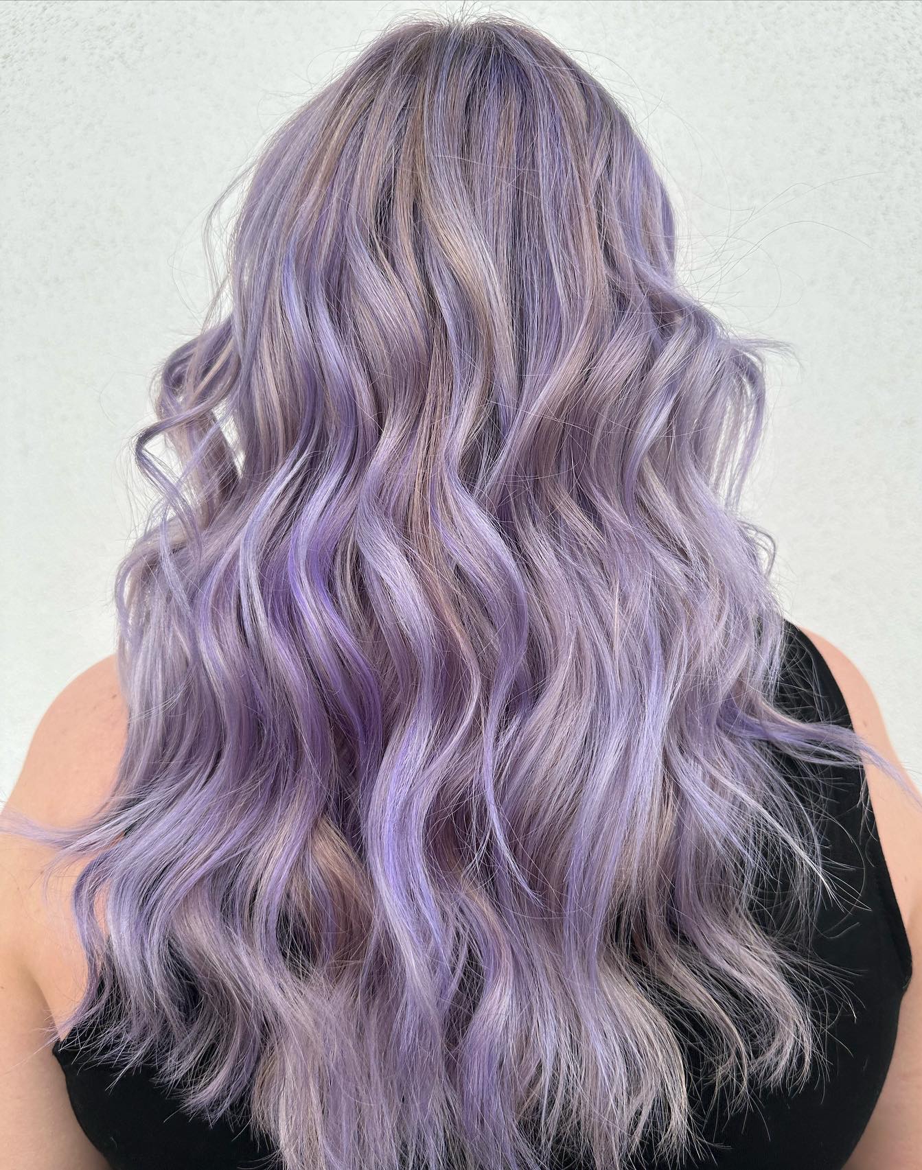 Long Wavy Blonde Hair with Lavender Highlights