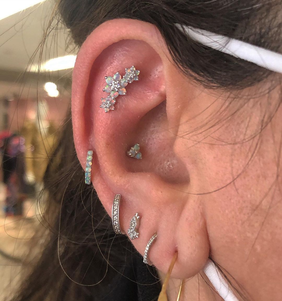 Outer Conch Piercing Using Different Jewelry Types