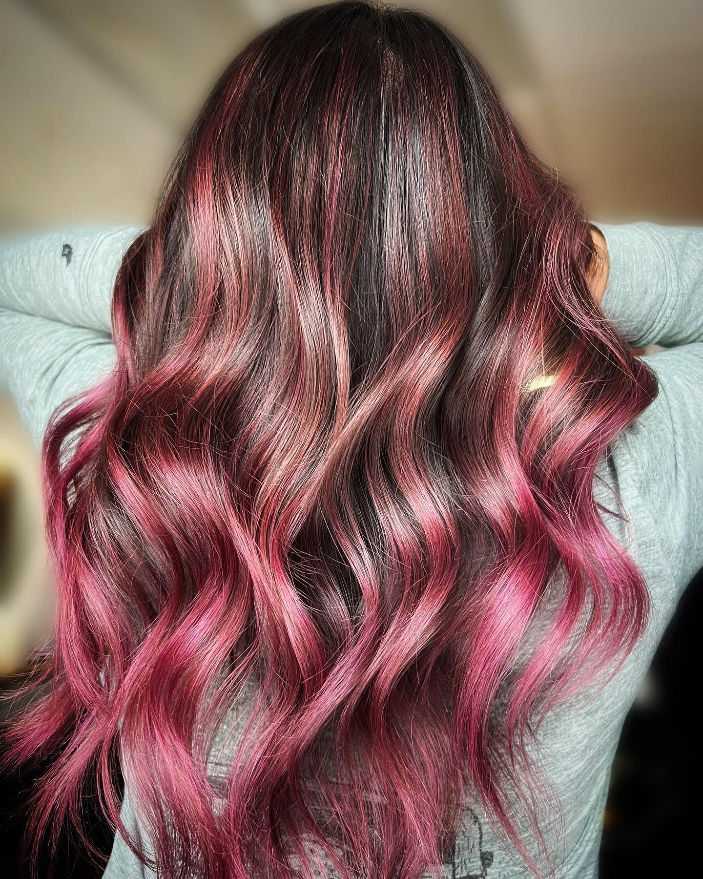 Pink Balayage on Naturally Dark Hair