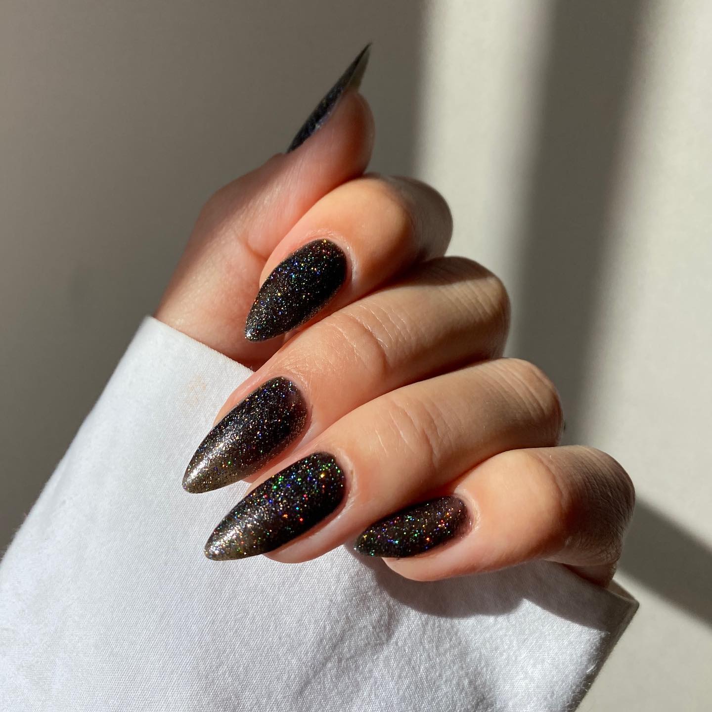 Pointy Black Glitter Nails