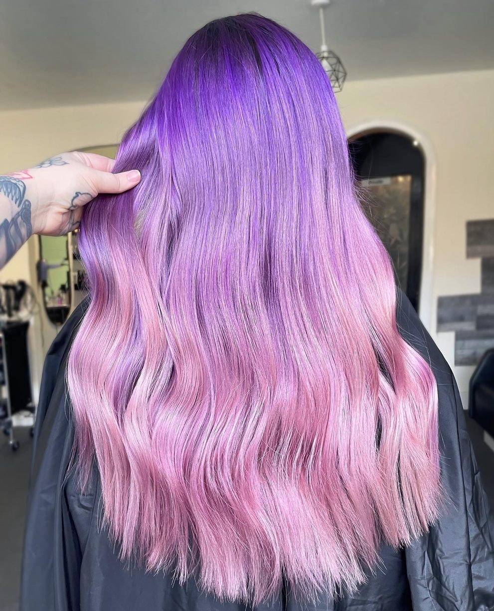 Purple to Pink Long Straight Hair