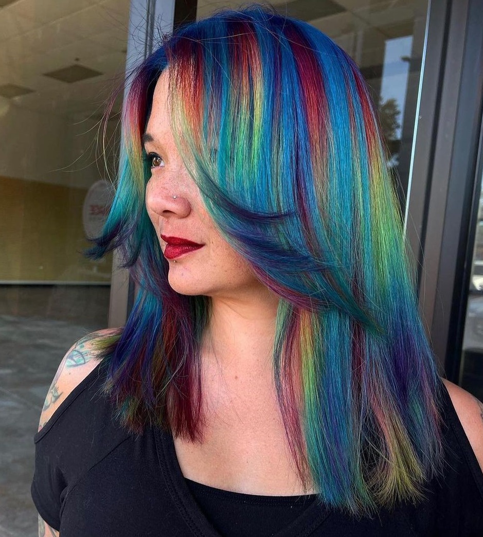 Rainbow Colors on Medium-Length Hairstyle