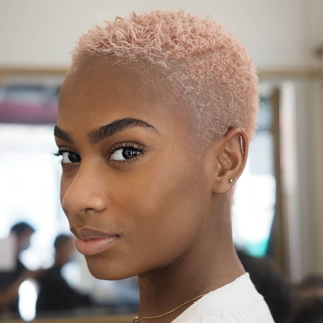 Rose Gold Blonde Hair on Very Short Curly Hair