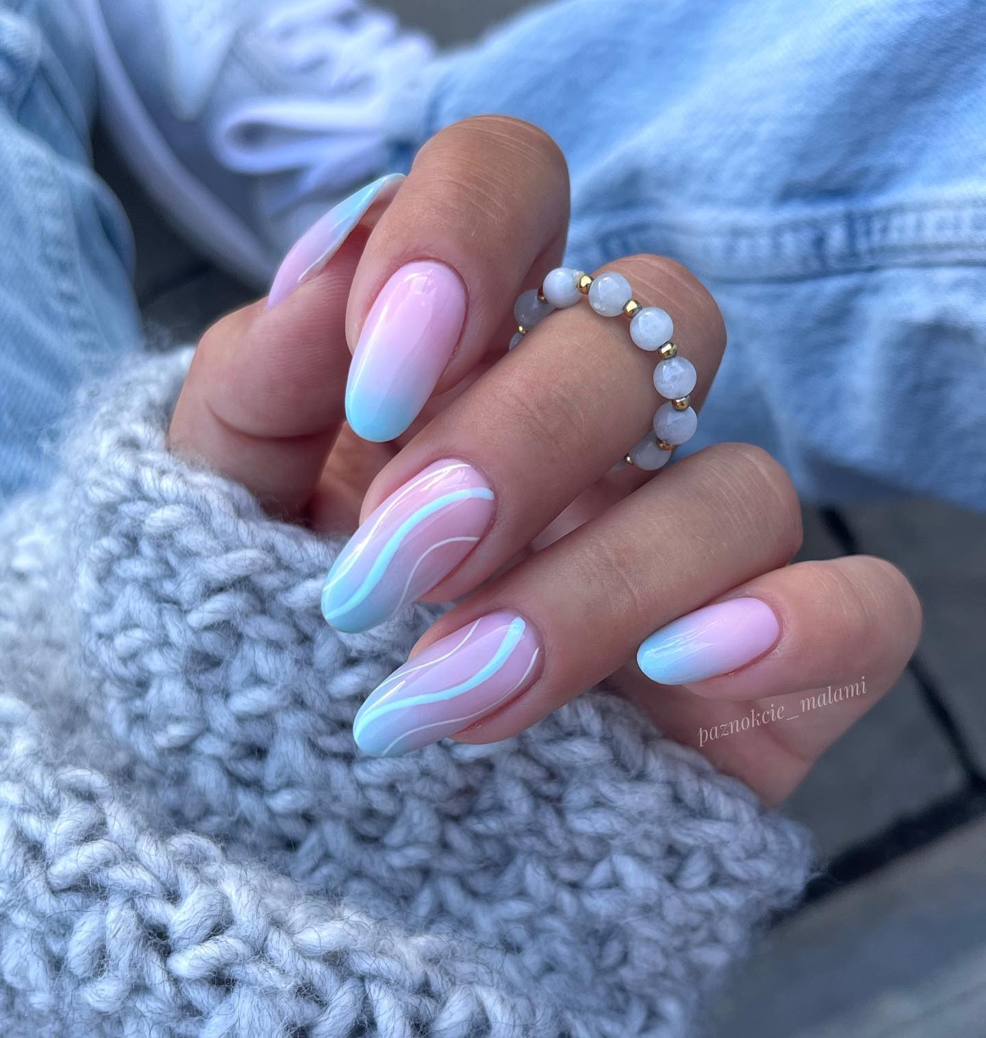 Short Pink and Blue Ombre Nails