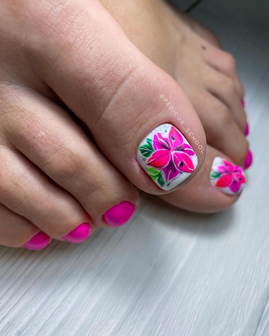 Pink Pedicure with Floral Design