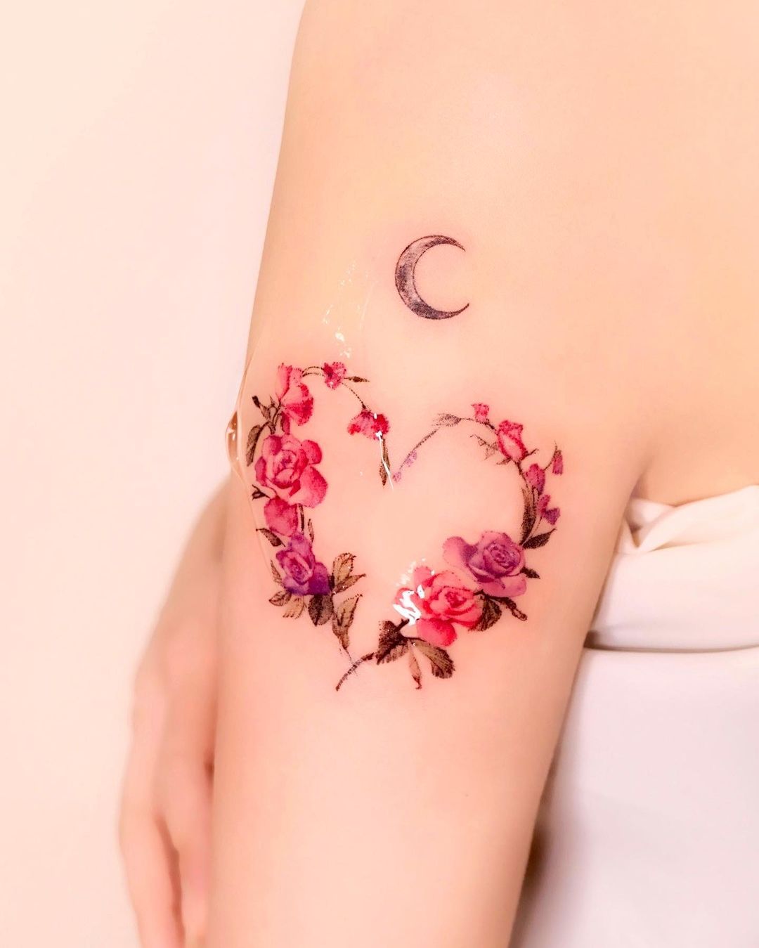 Red Flower Heart Tattoo on Arm