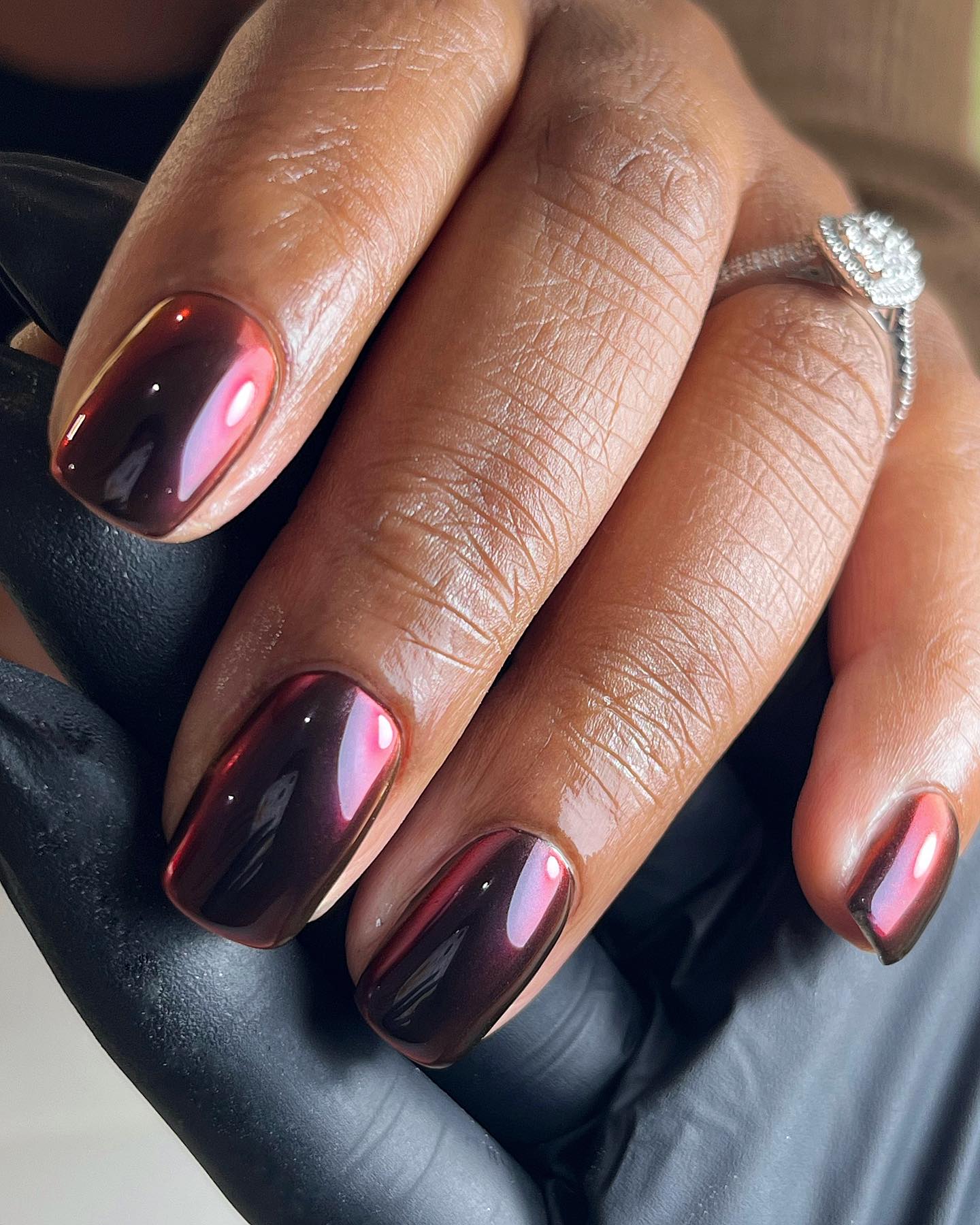 Short Dark Brown Chrome Nails