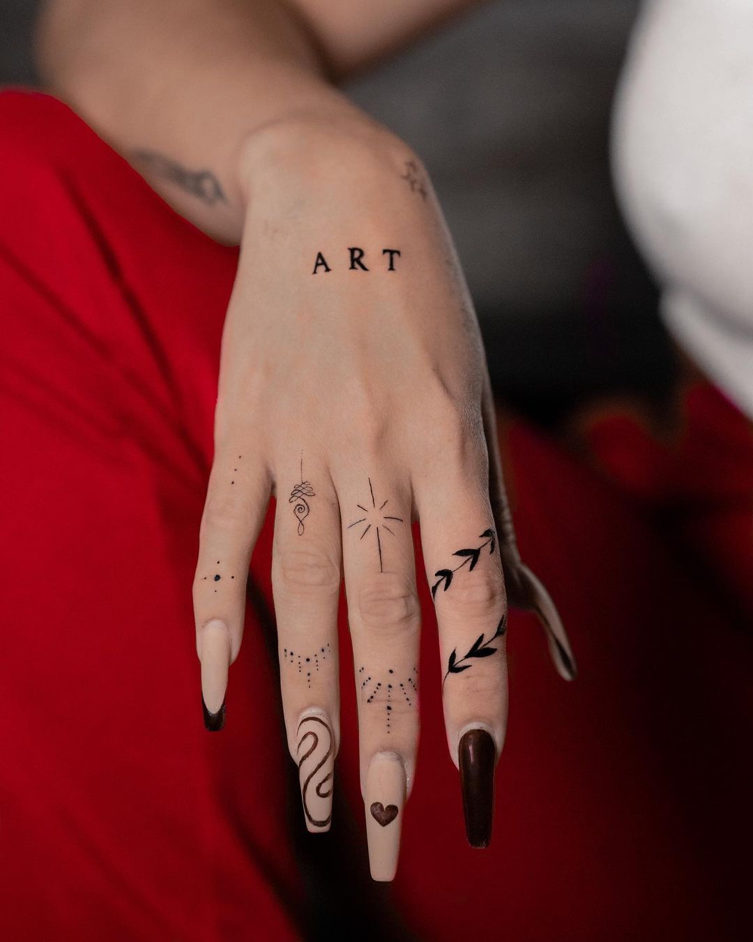 Abstract Finger Tattoo on Each Finger