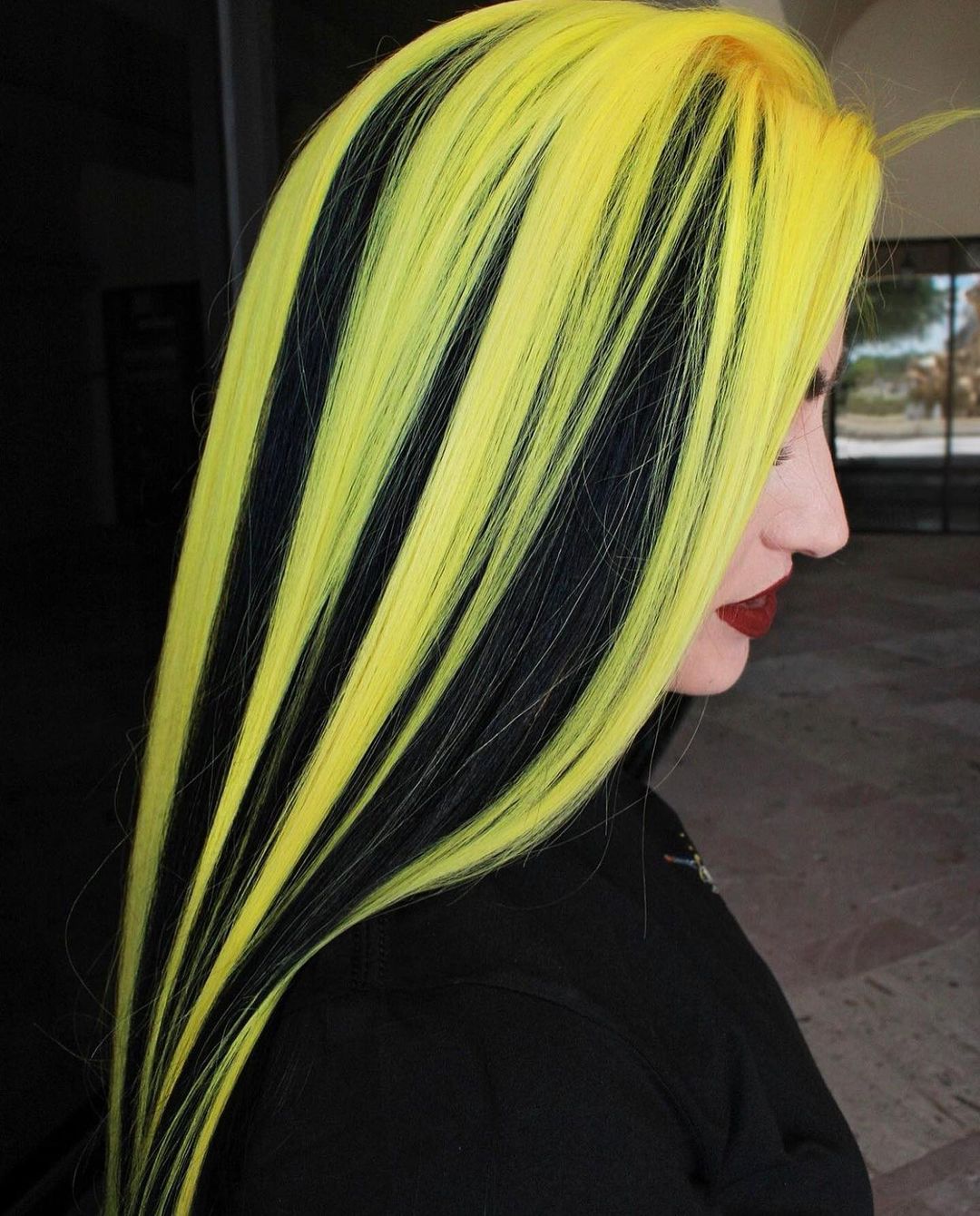 Black and Yellow Long Straight Hair