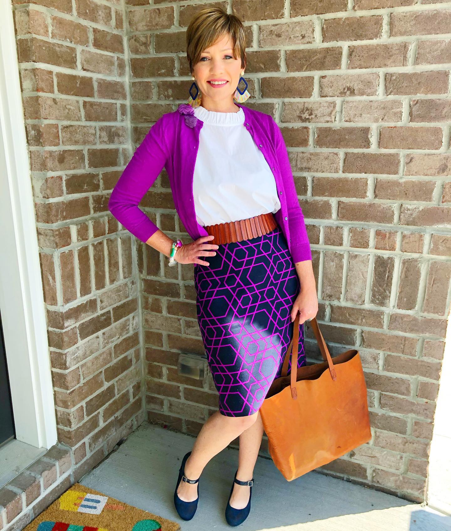 Black Skirt with Purple Lines and Bright Purple Top