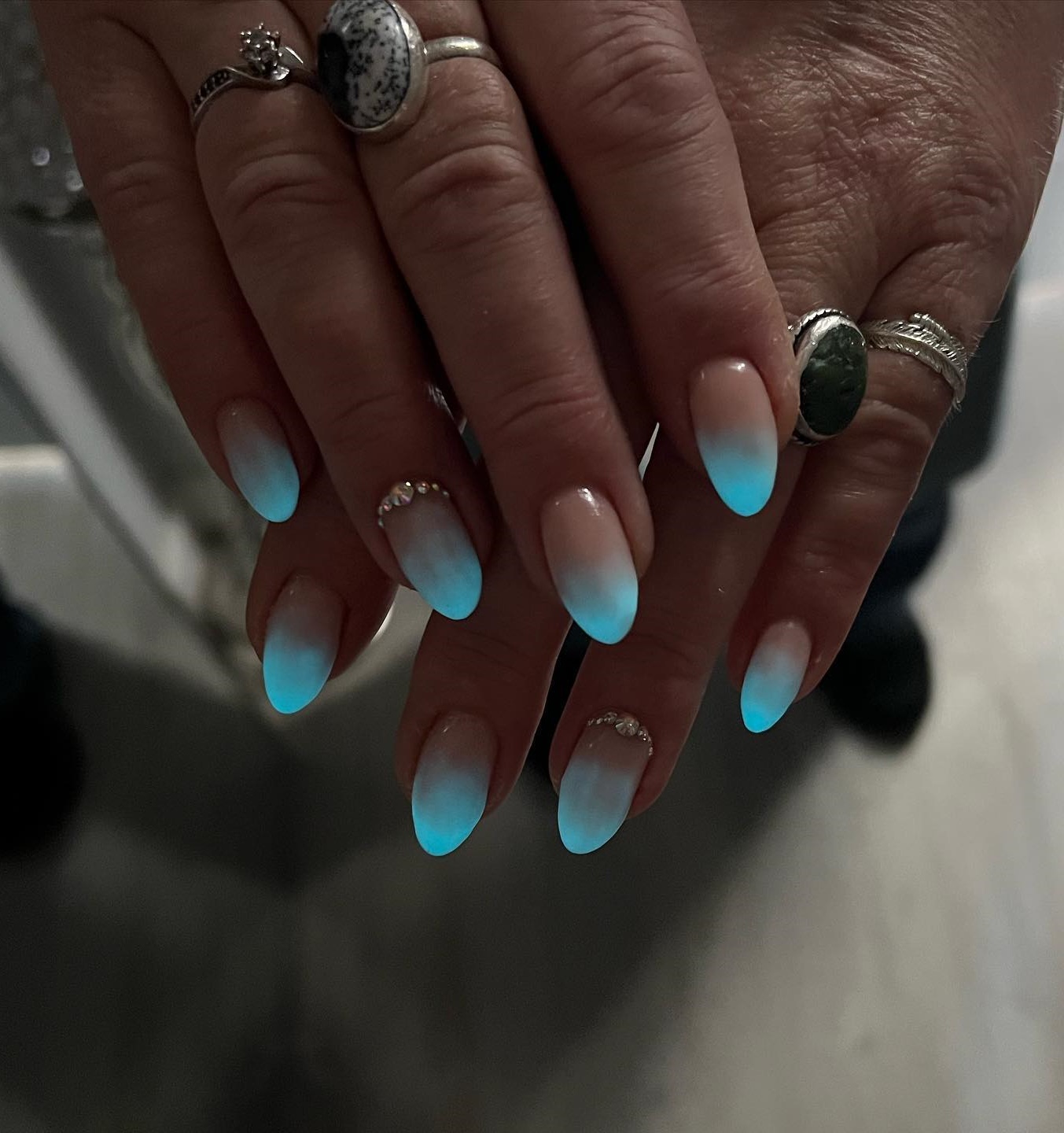 Blue Ombre Glow in the Dark Nails