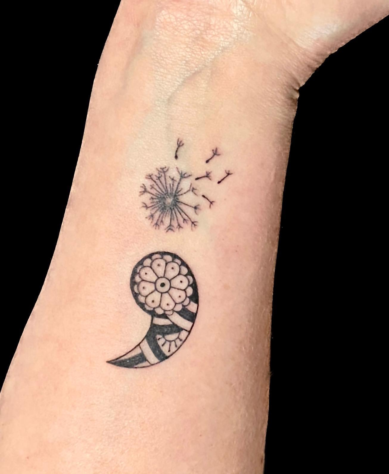 Dandelion Semicolon Tattoo on Arm