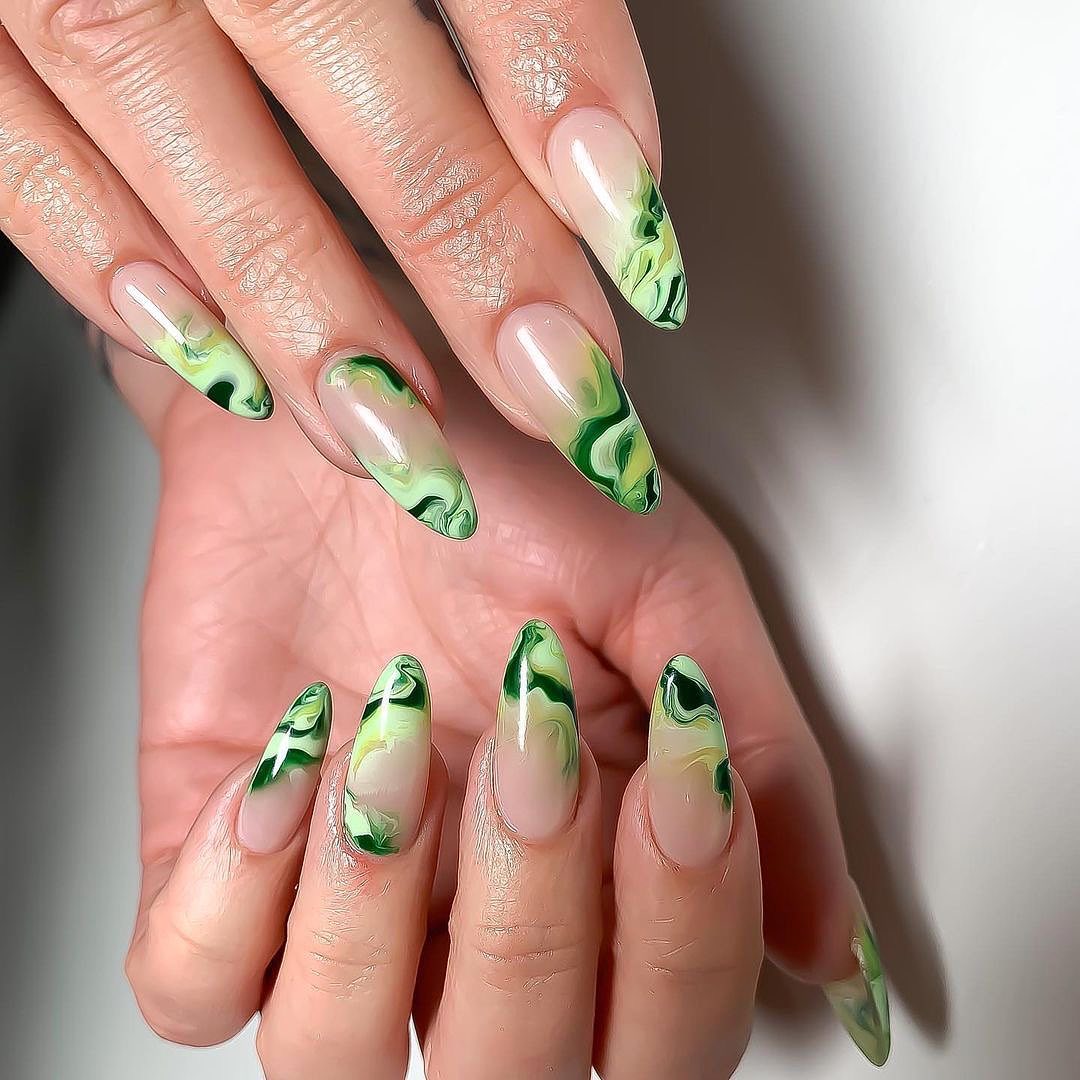 Green Marble Nail Tips
