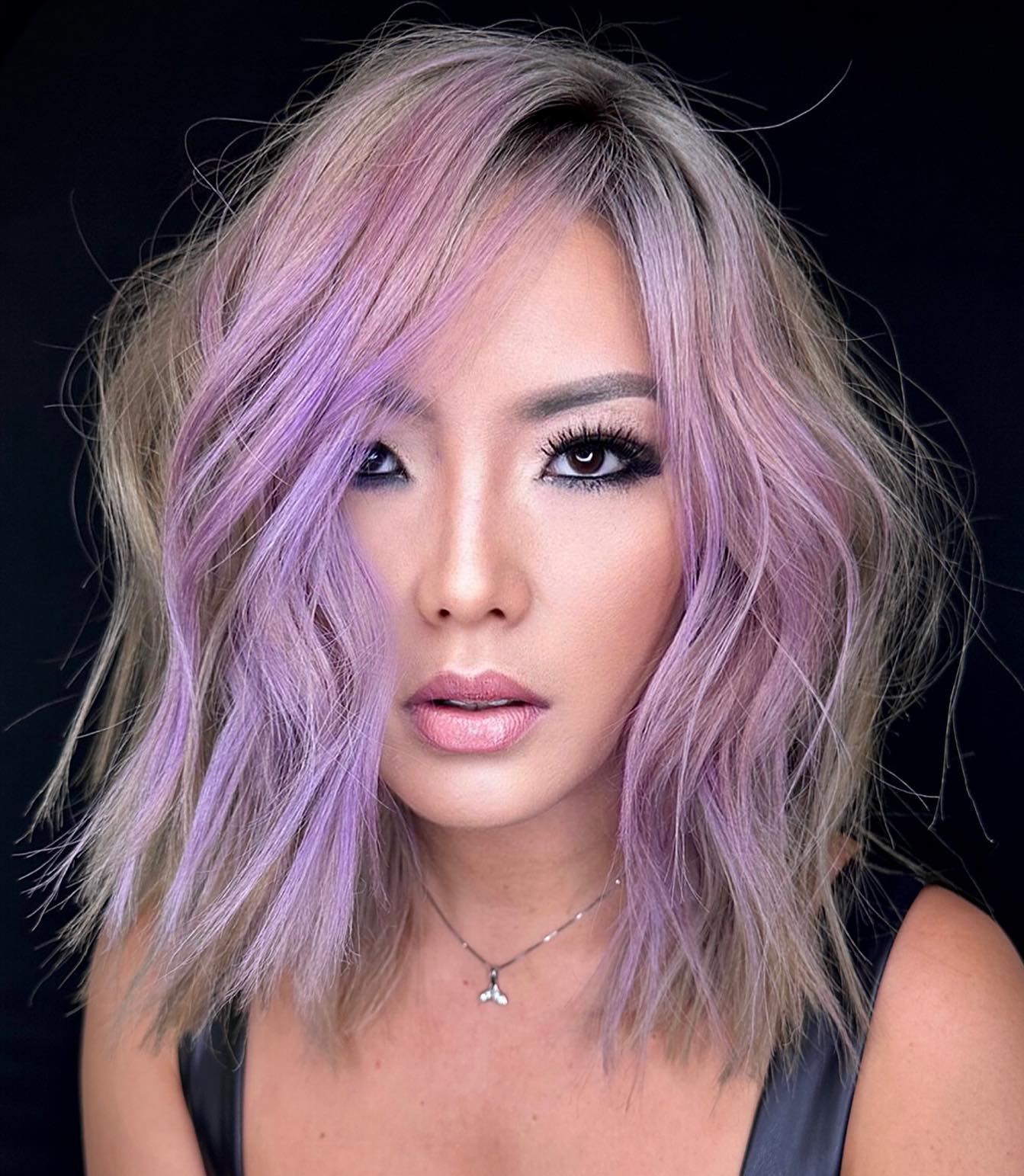 Long Blonde Bob with Lavender Highlights