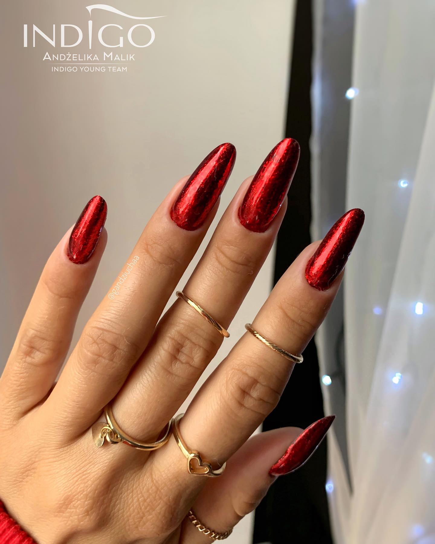 Long Round Red Nails with Flame Effect