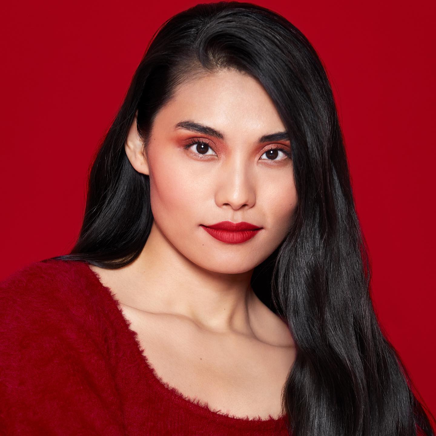 L'Oréal Paris Rouge Signature Red Matte Lipstick on Olive Skin