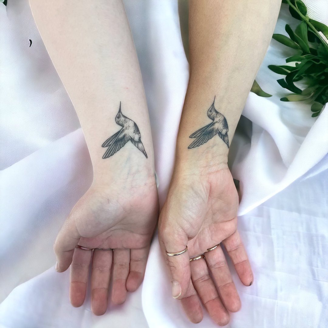 Matching Bird Mother-Daughter Tattoos on Wrists