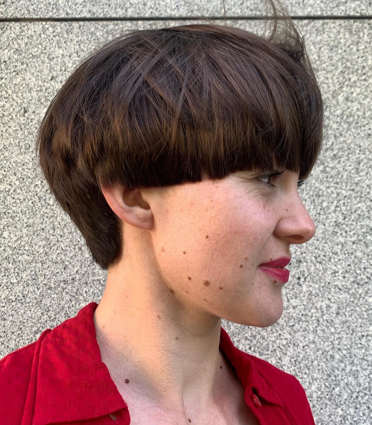 Medium Length Bowl Cut on Dark Hair