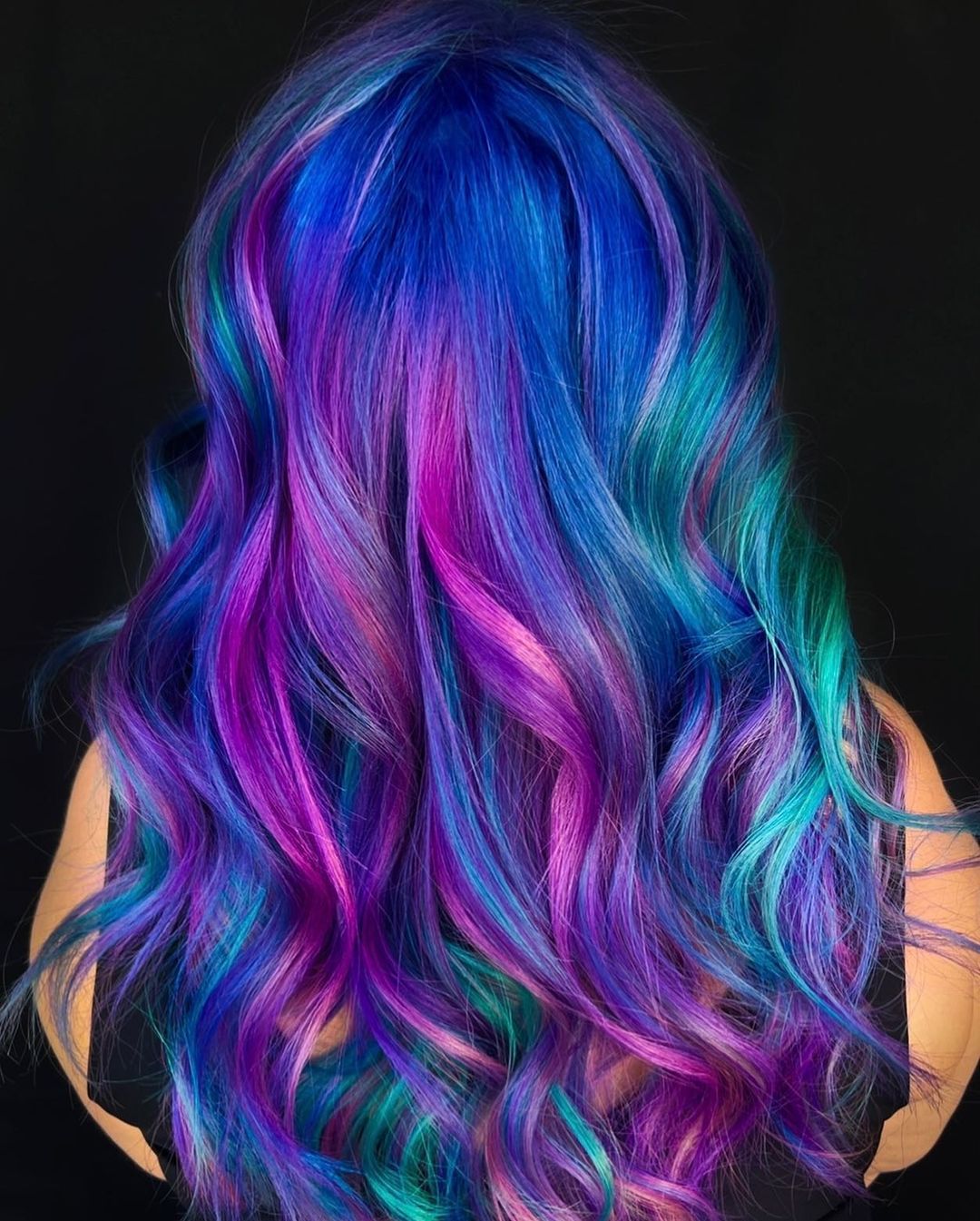 Mermaid Galaxy Hair on Long Curls