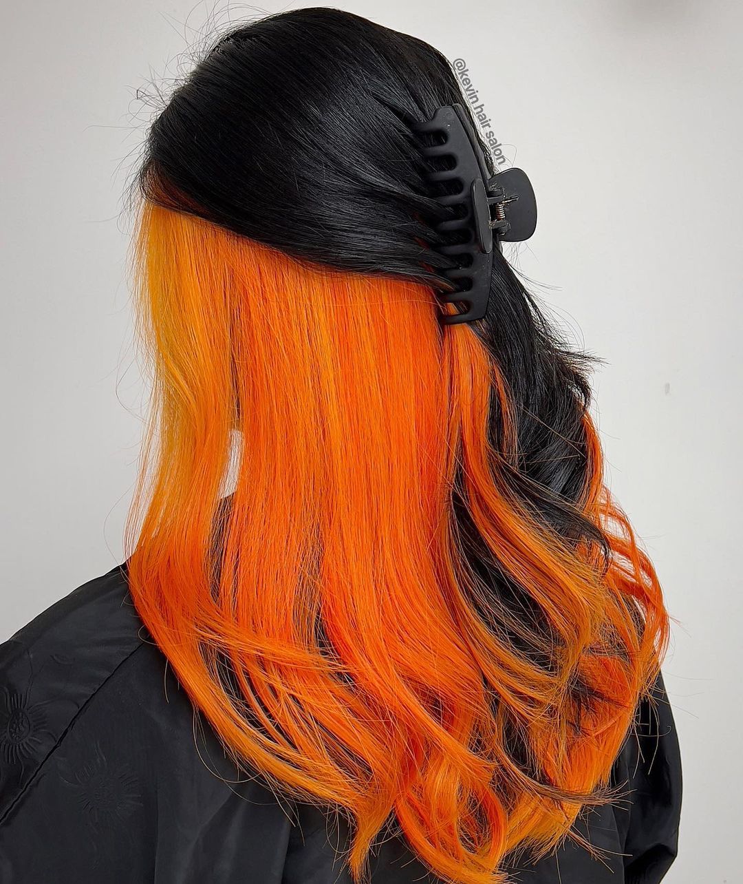 Orange Peekaboo on Straight Black Hair