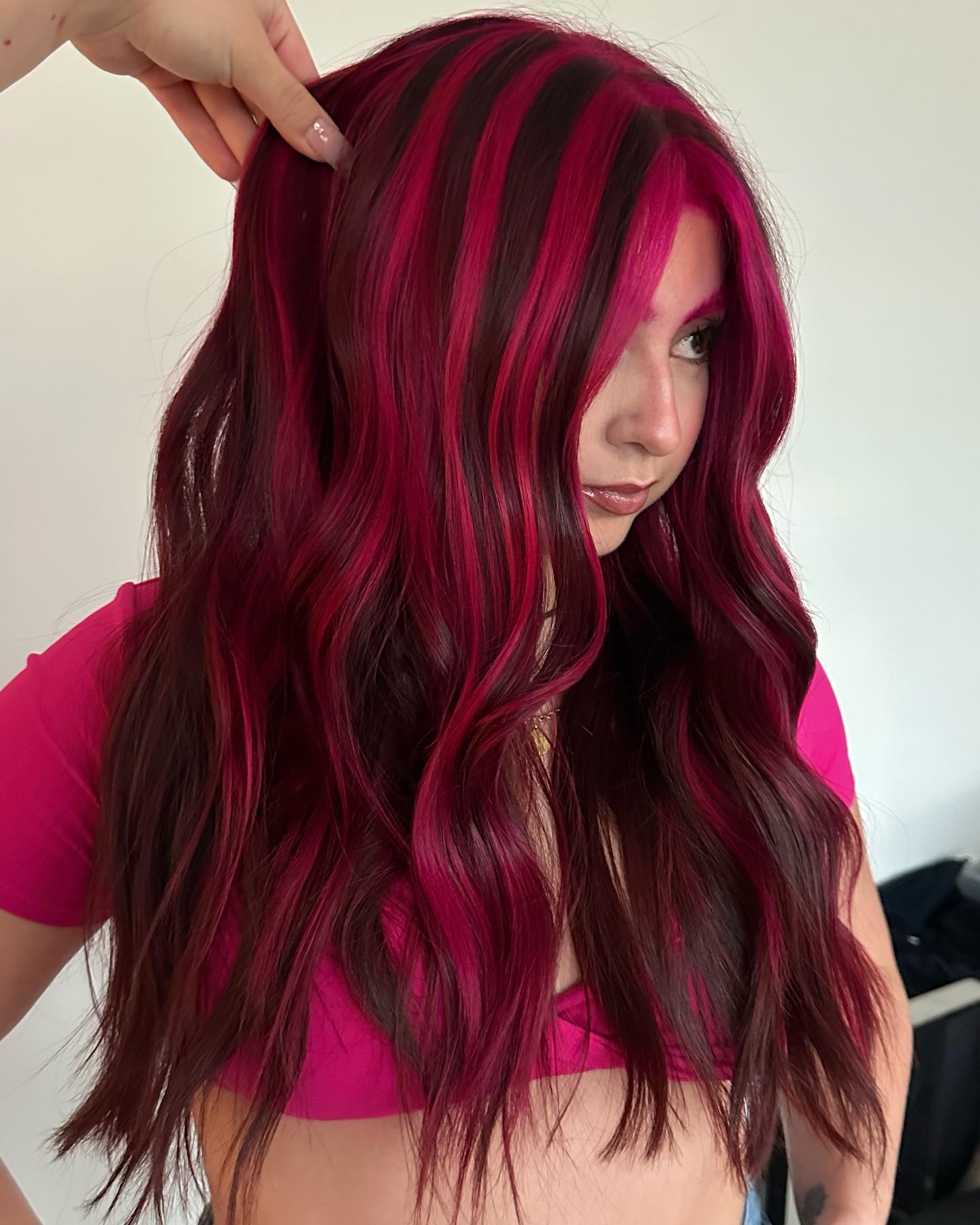 Pink and Black Stripes on Long Hair