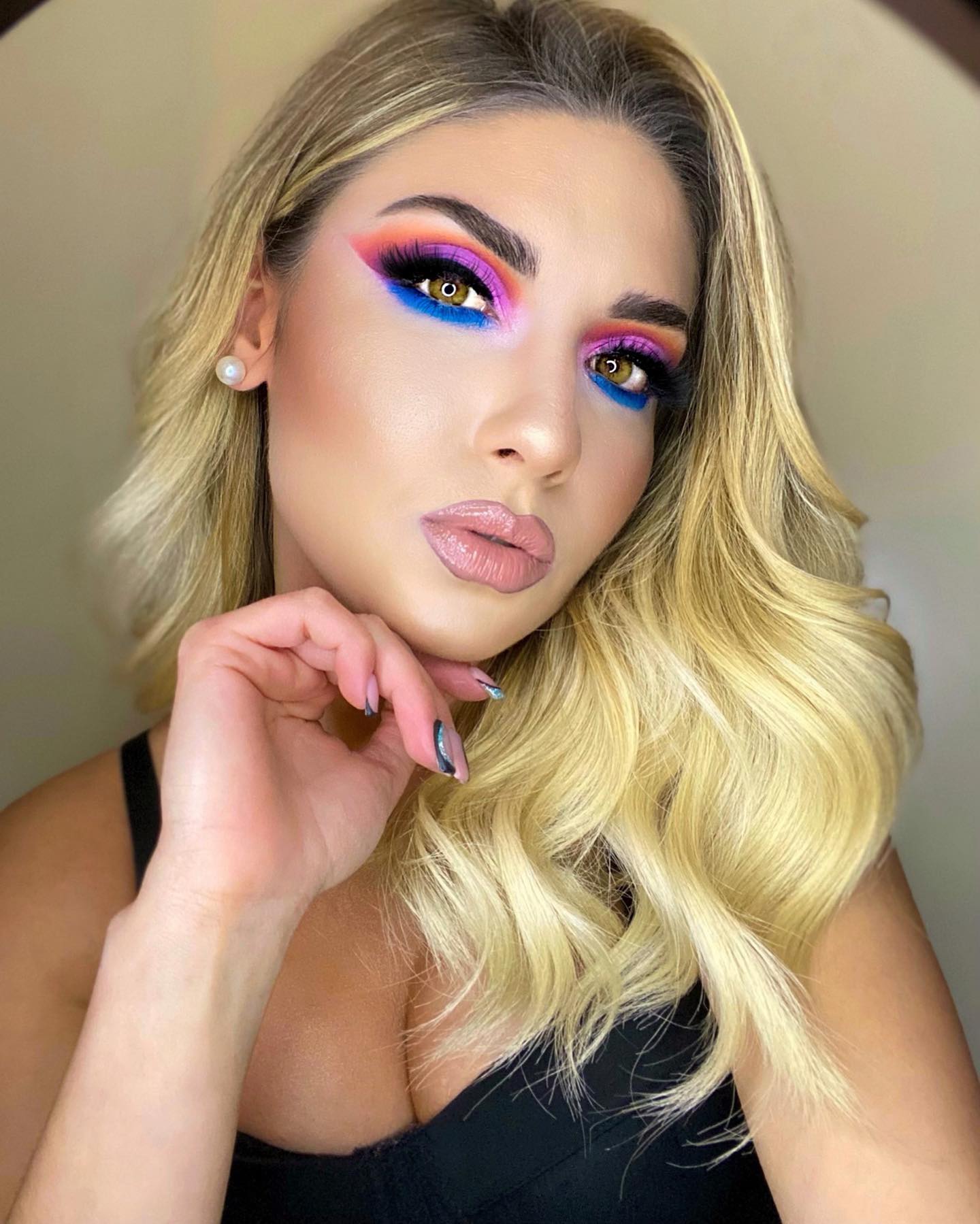 Rainbow Makeup with False Lashes