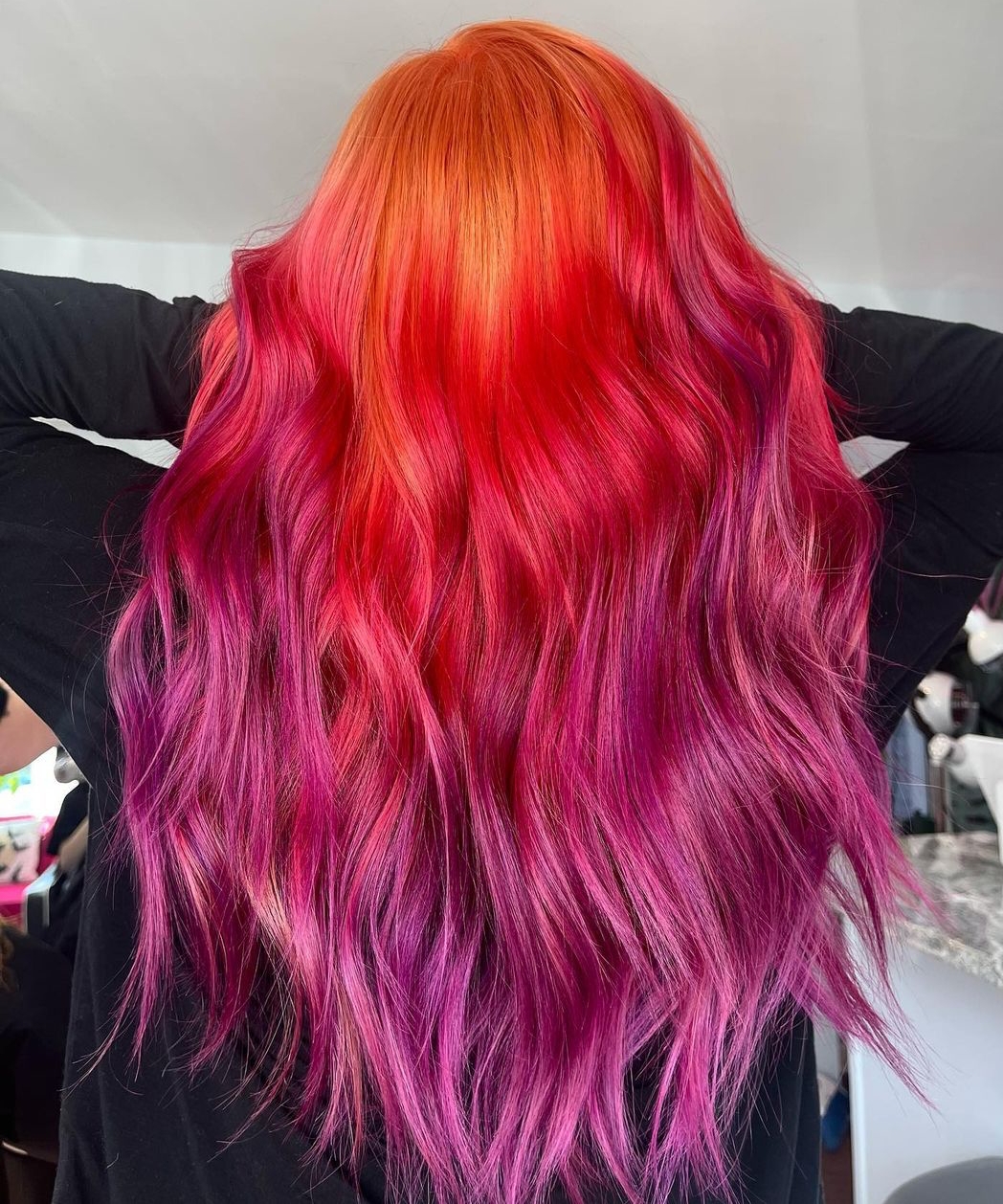 Red to Purple Reverse Ombre on Long Straight Hair