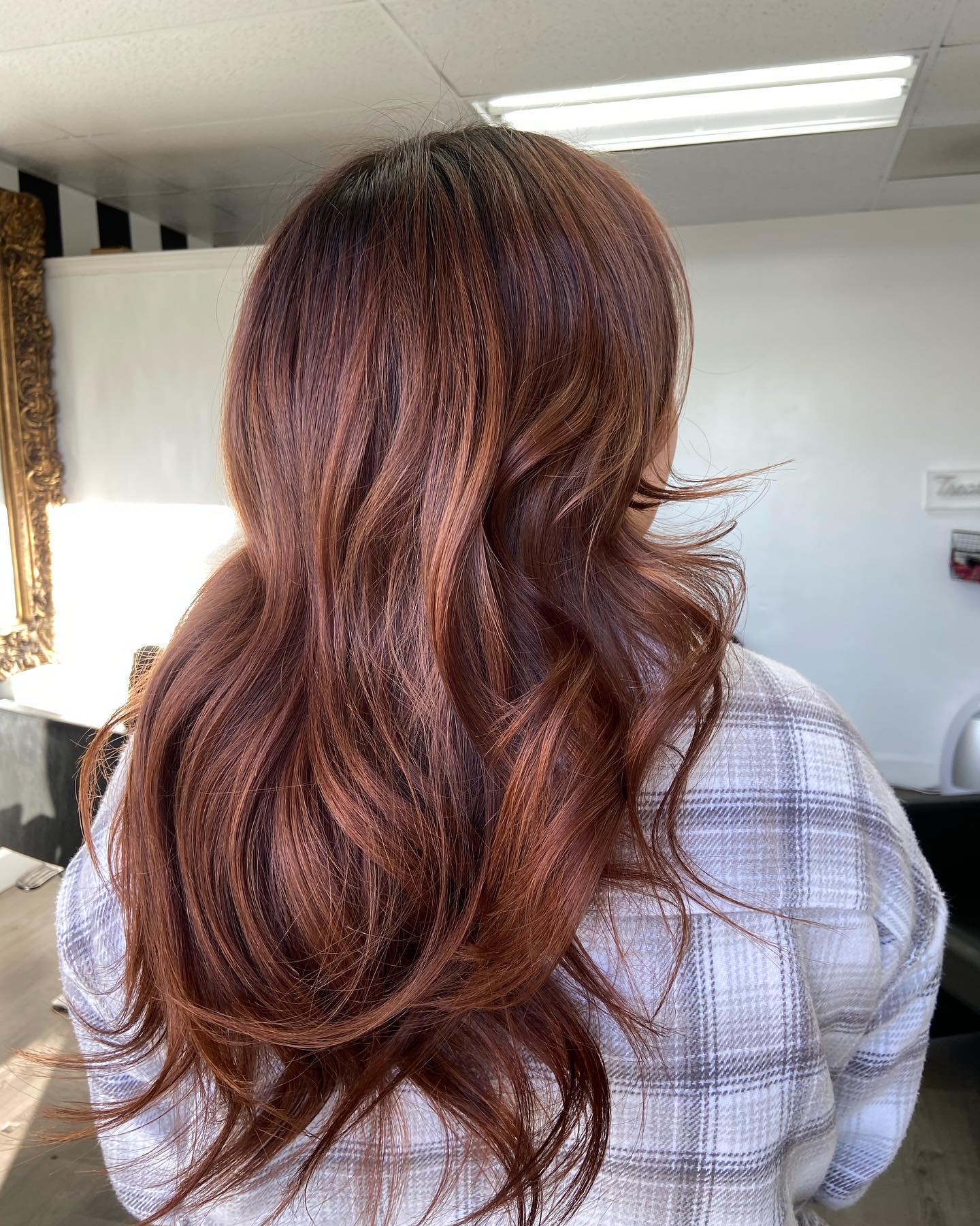 Rose Gold Highlights on Long Brown Hair