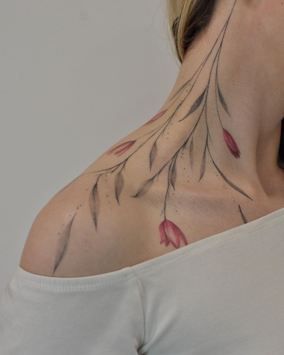 Side Neck Floral Tattoo for Women