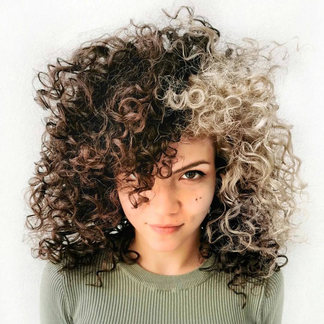 Skunk Blonde Stripes on Natural Curly Hair