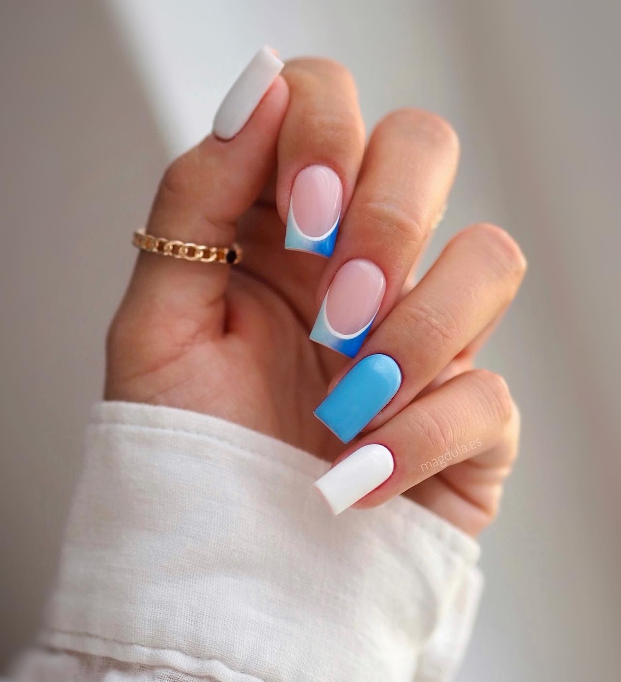 Square Blue French Nails