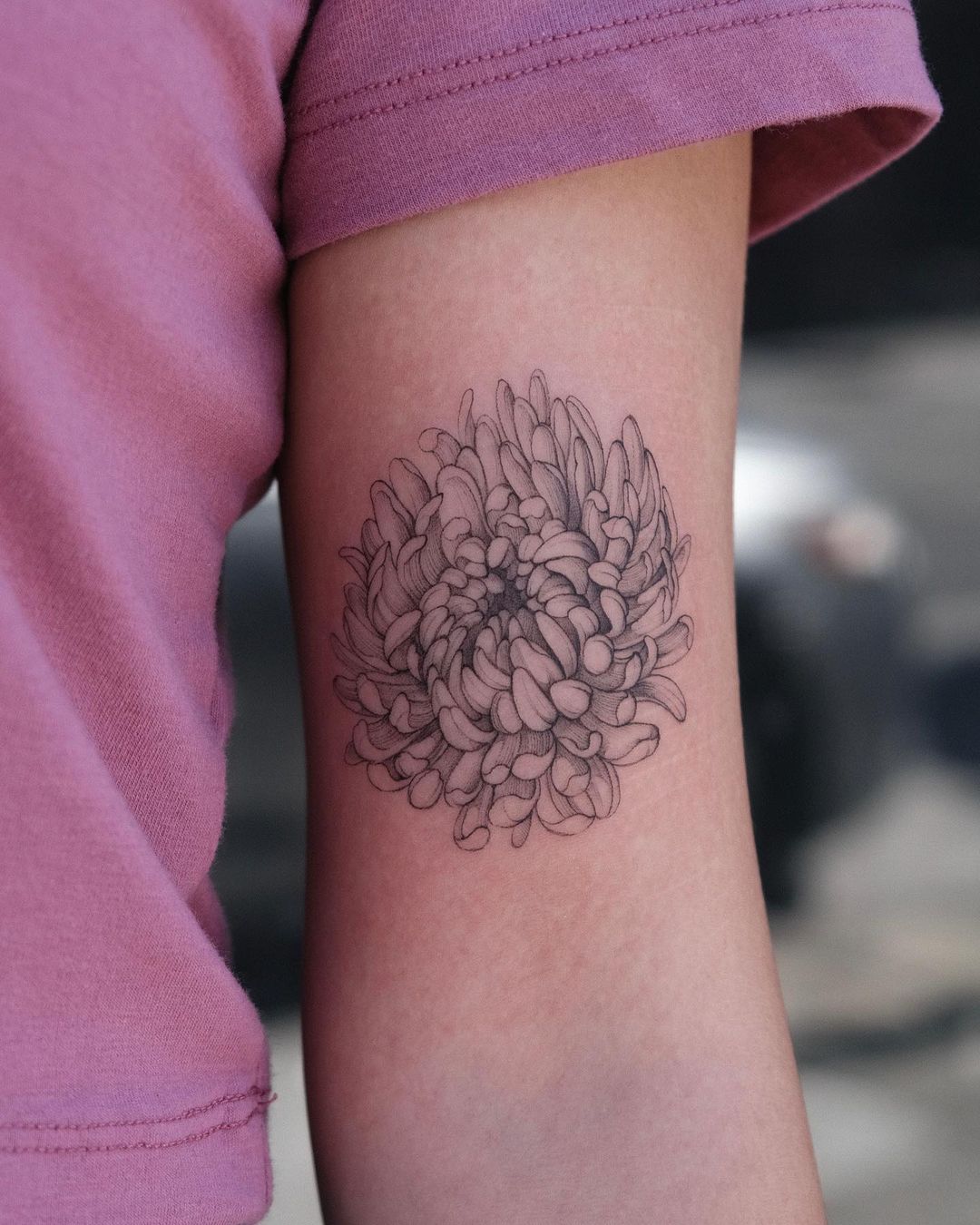 Black and White Chrysanthemum Tattoo on Arm
