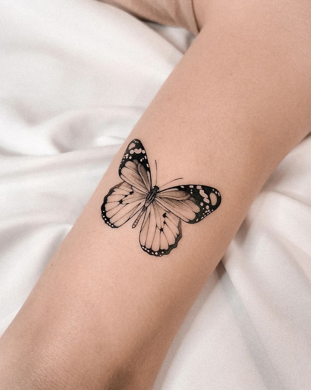 Black and White Monarch Butterfly Tattoo