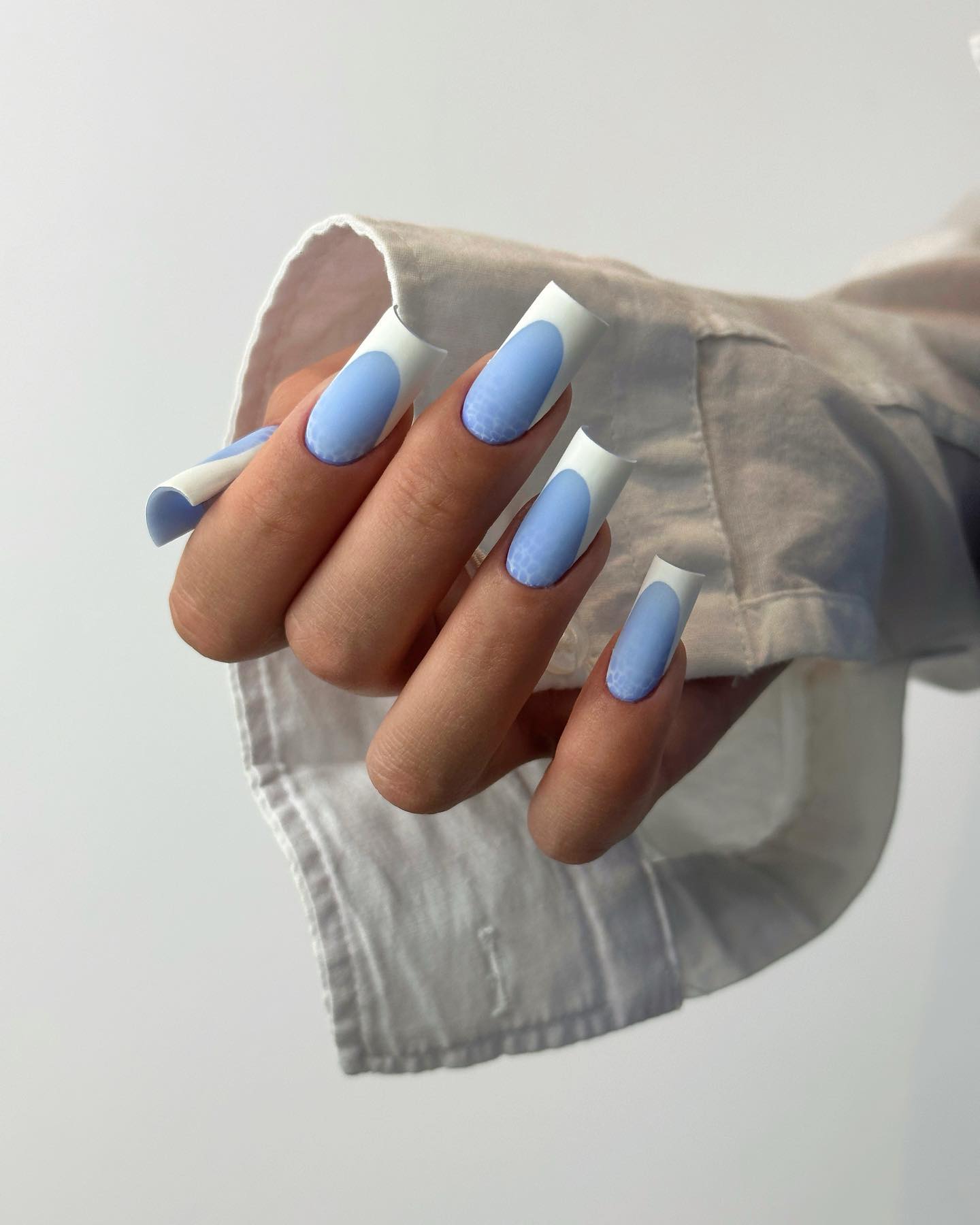 Blue Nails with White French Tips