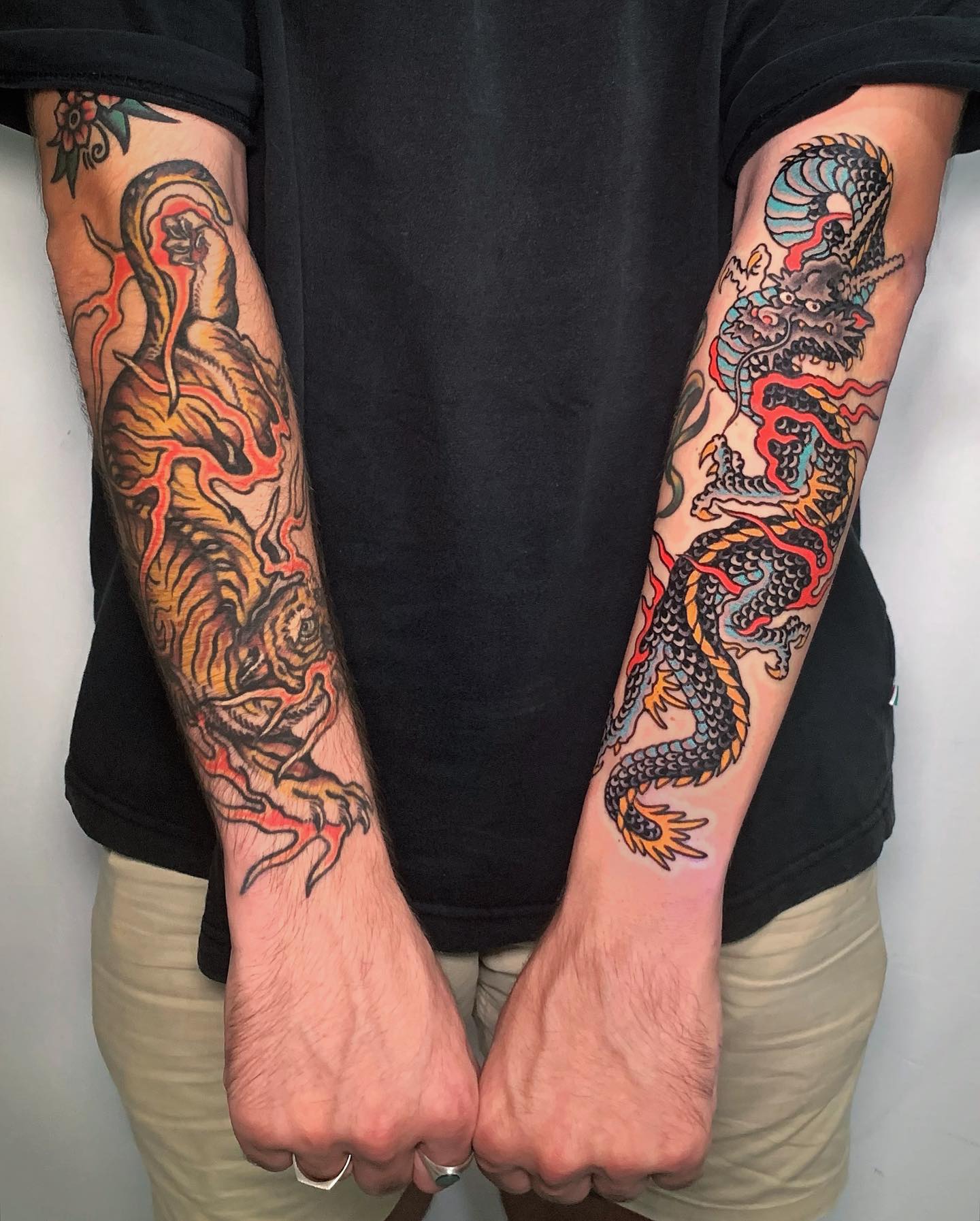 Colorful Traditional Dragon Tattoo on Arm
