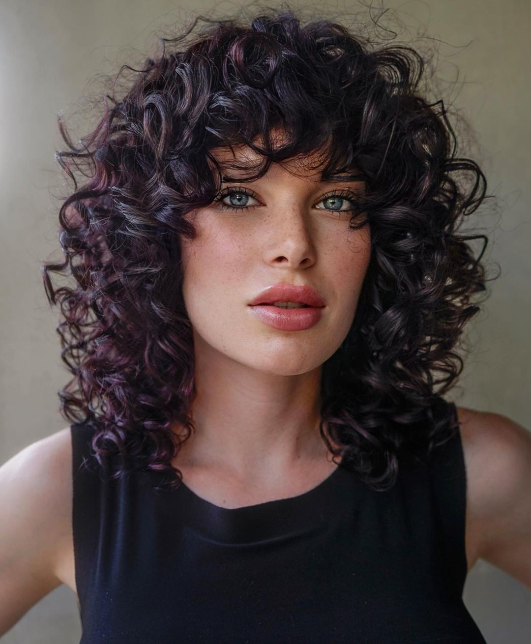 Curly Bang with Dark Brown Curly Bob Cut