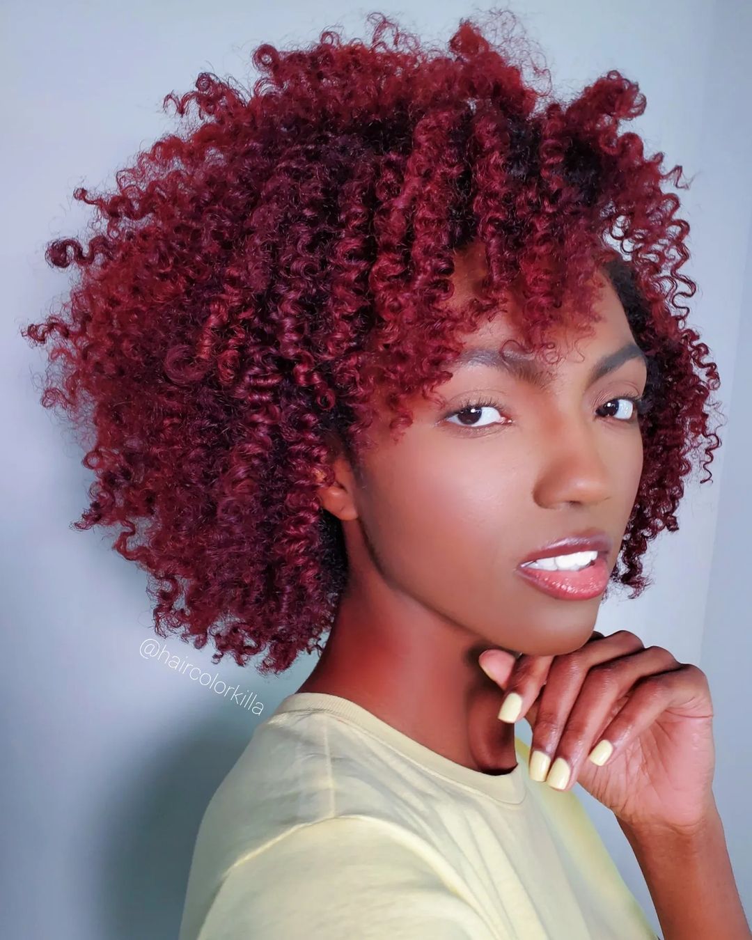 Dark Red On Curly Short Hair