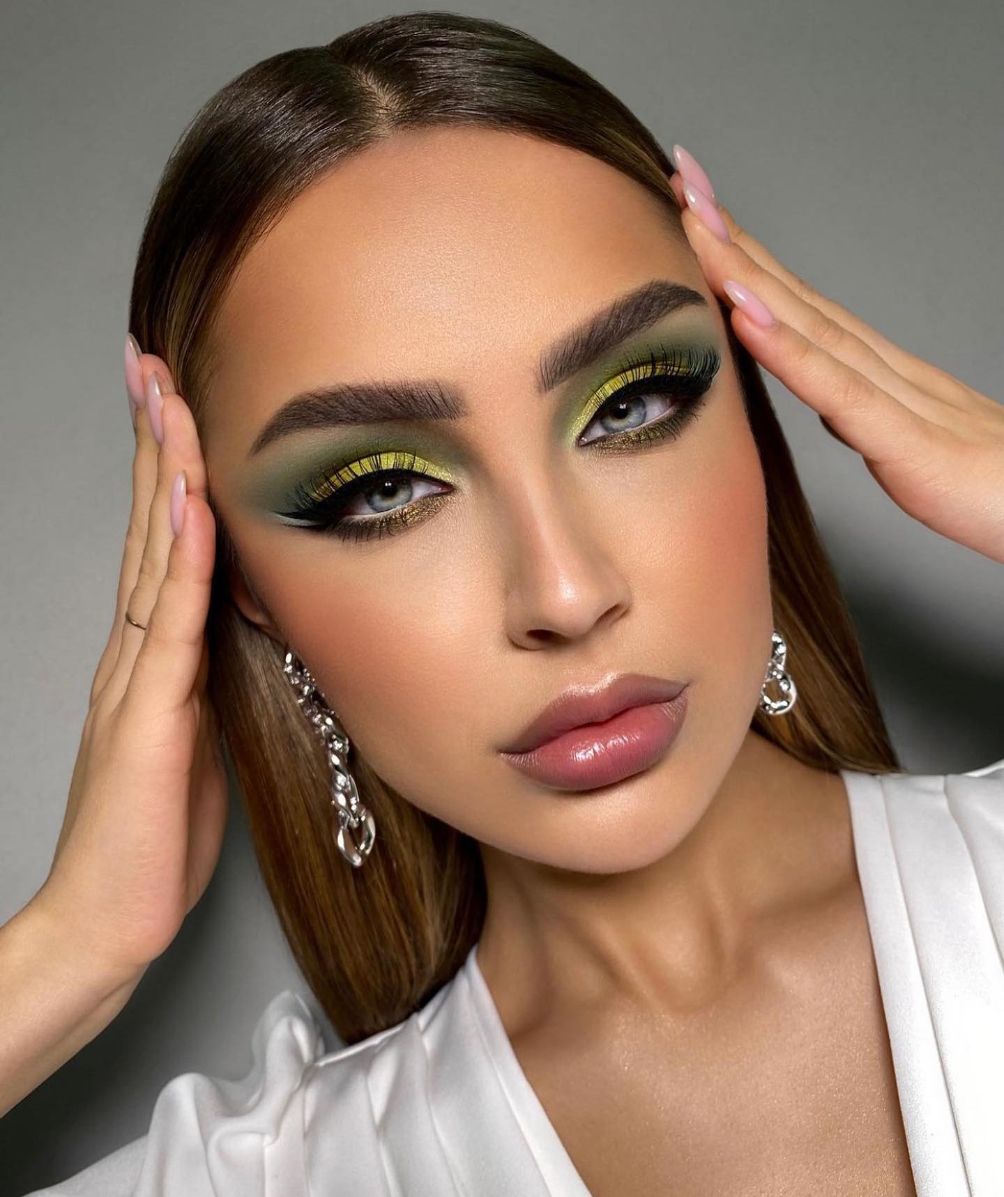 Green Glam Makeup with False Lashes