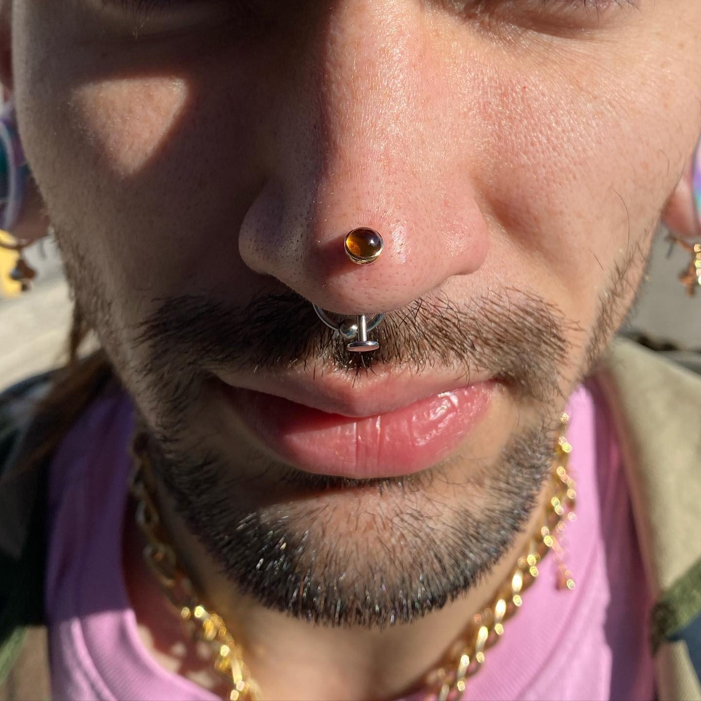 Rhino Piercing with Brown Stone