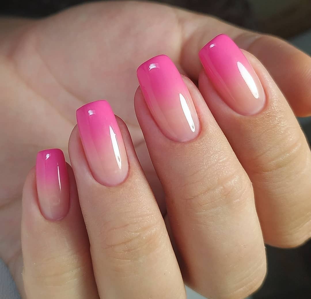 Short Pink and Beige Ombre Nails