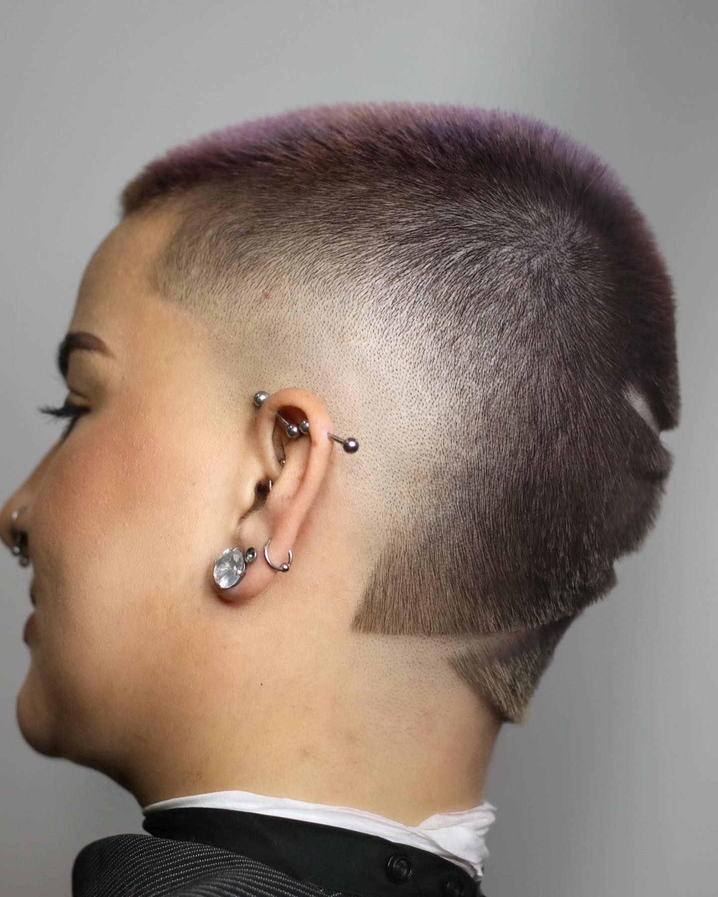 Tapered Fade Buzz Cut with Purple Shade on Top