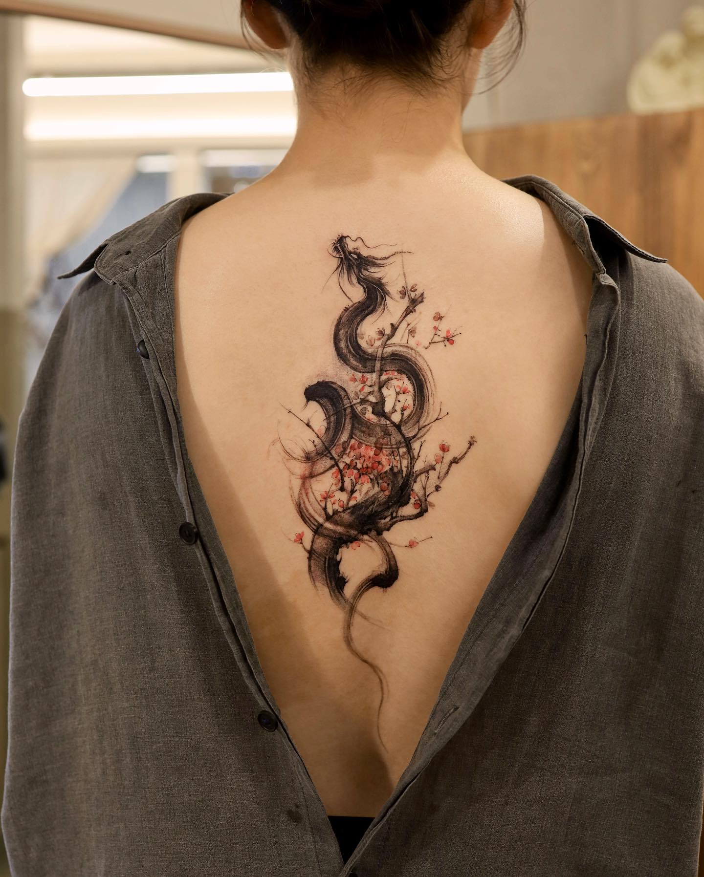 Black Dragon Tattoo on Back