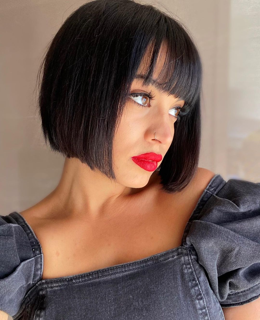 Blunt Bob Cut with Bang on Black Hair