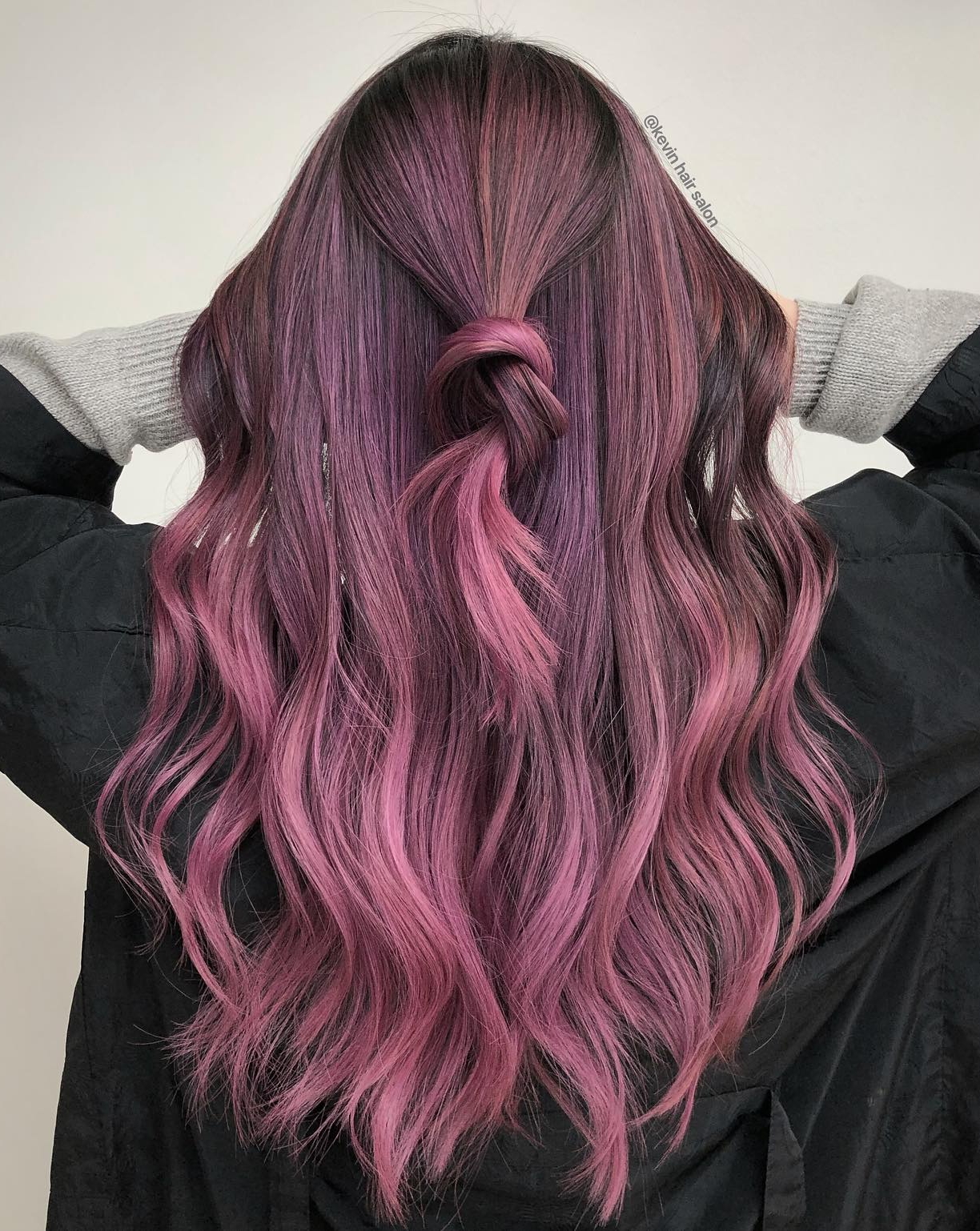 Dusty Pink Color on Long Hair