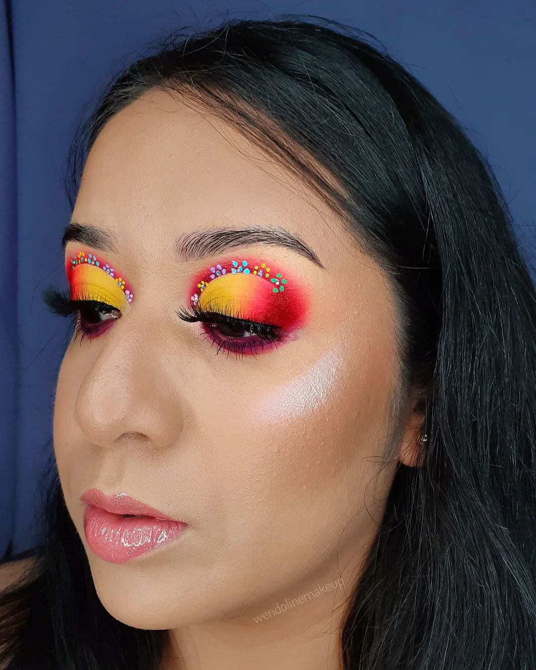 Floral Makeup with Bright Red Eyeshadow