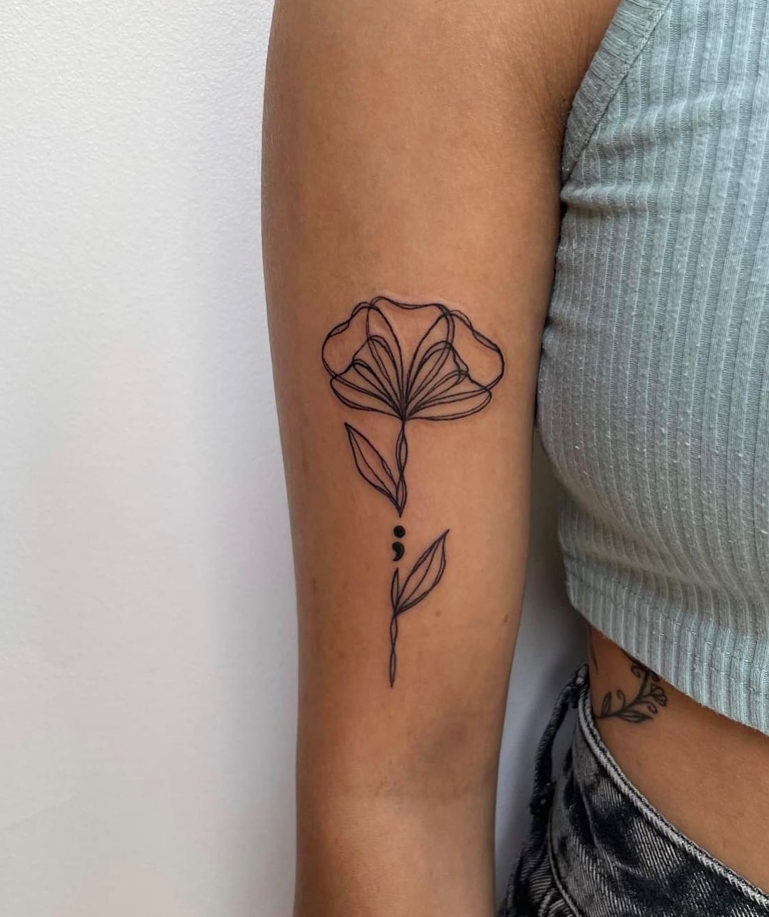 Floral Semicolon Tattoo on Arm