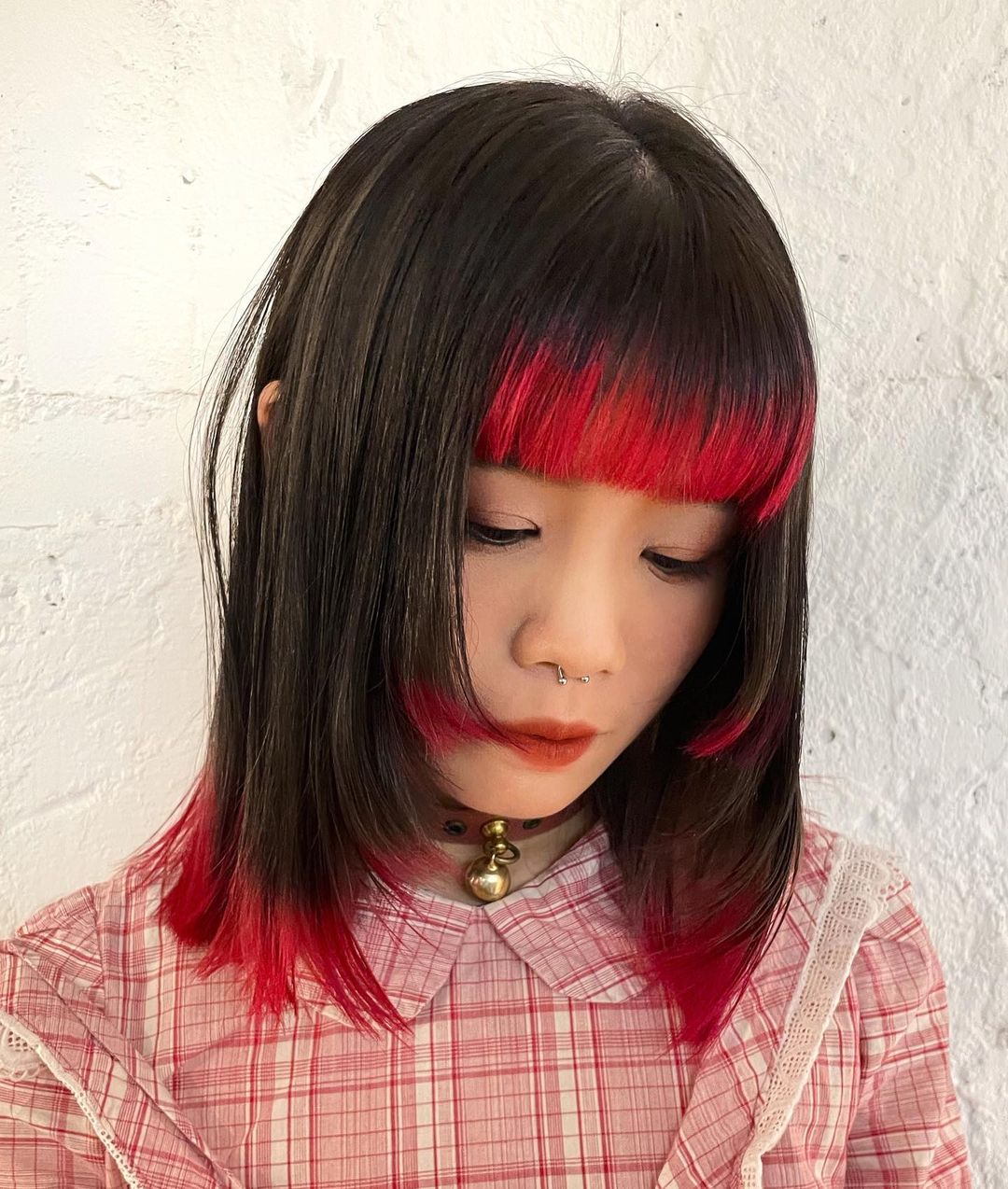 Hime Cut with Red Dip Dye