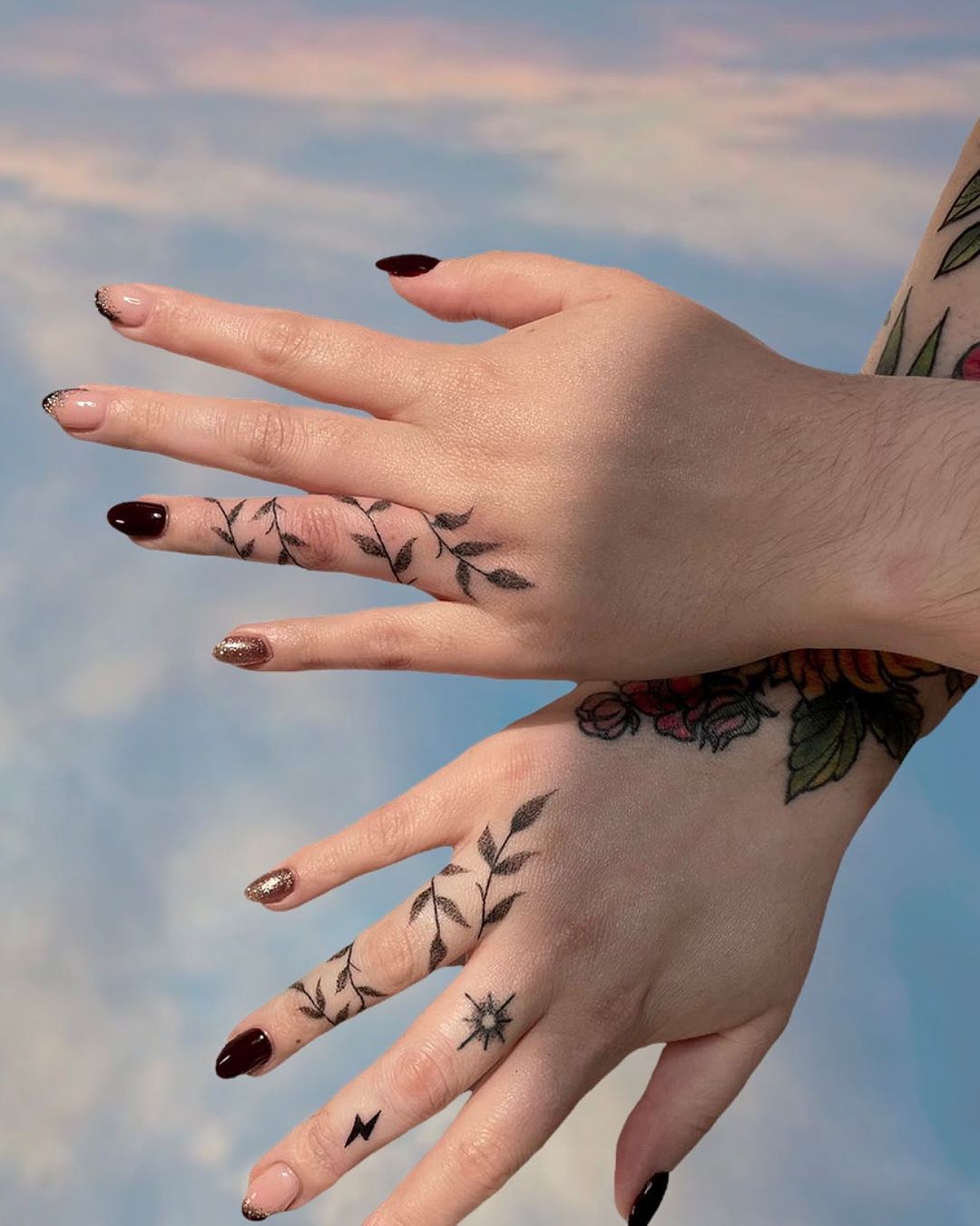 Leaves Tattoo on Ring Fingers